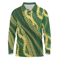 Polynesian Puakeniken Pikake Twisted Lei Long Sleeve Polo Shirt Emerald - Polynesian Pride