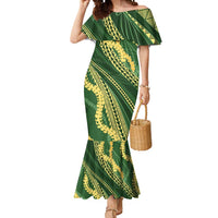 Polynesian Puakeniken Pikake Twisted Lei Mermaid Dress Emerald - Polynesian Pride