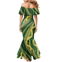 Polynesian Puakeniken Pikake Twisted Lei Mermaid Dress Emerald - Polynesian Pride
