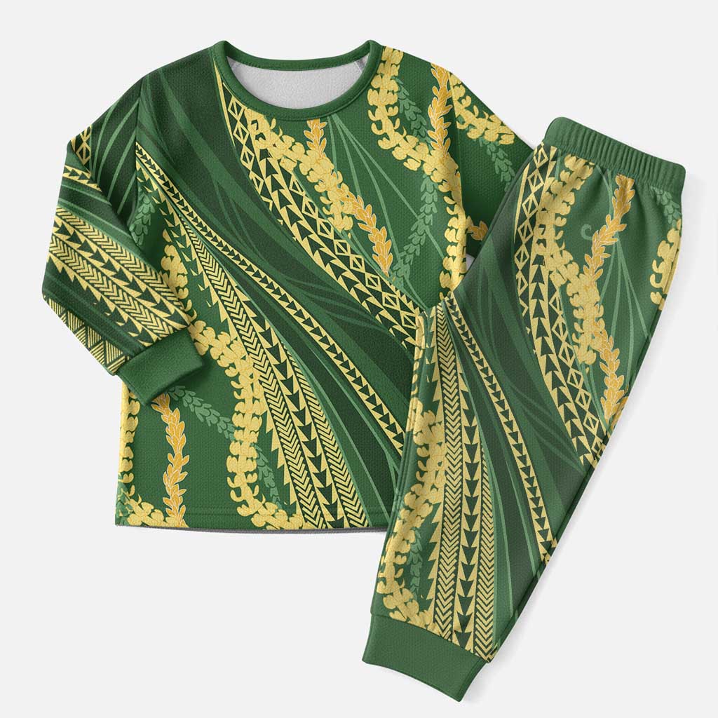 Polynesian Puakeniken Pikake Twisted Lei Christmas Pajama Set Emerald - Polynesian Pride