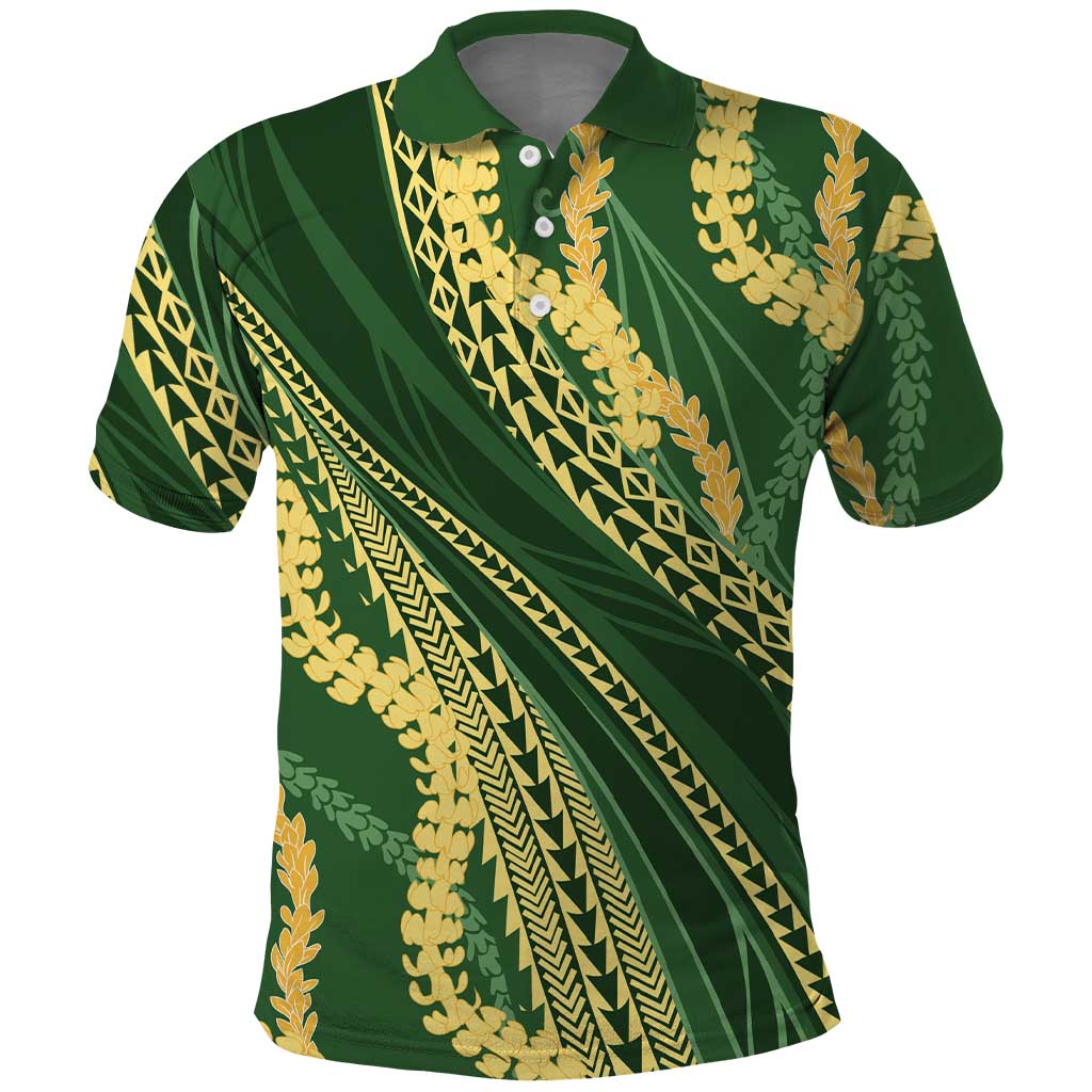 Polynesian Puakeniken Pikake Twisted Lei Polo Shirt Emerald - Polynesian Pride
