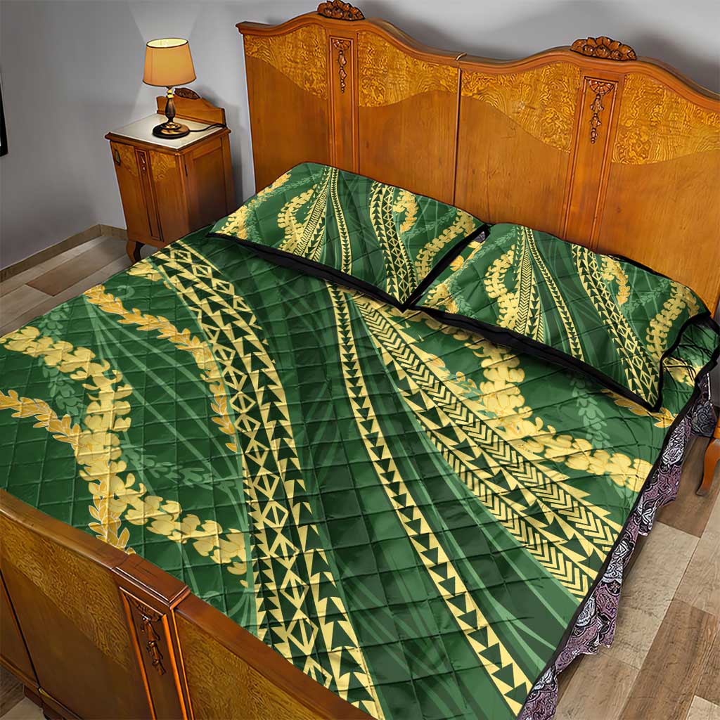 Polynesian Puakeniken Pikake Twisted Lei Quilt Bed Set Emerald - Polynesian Pride