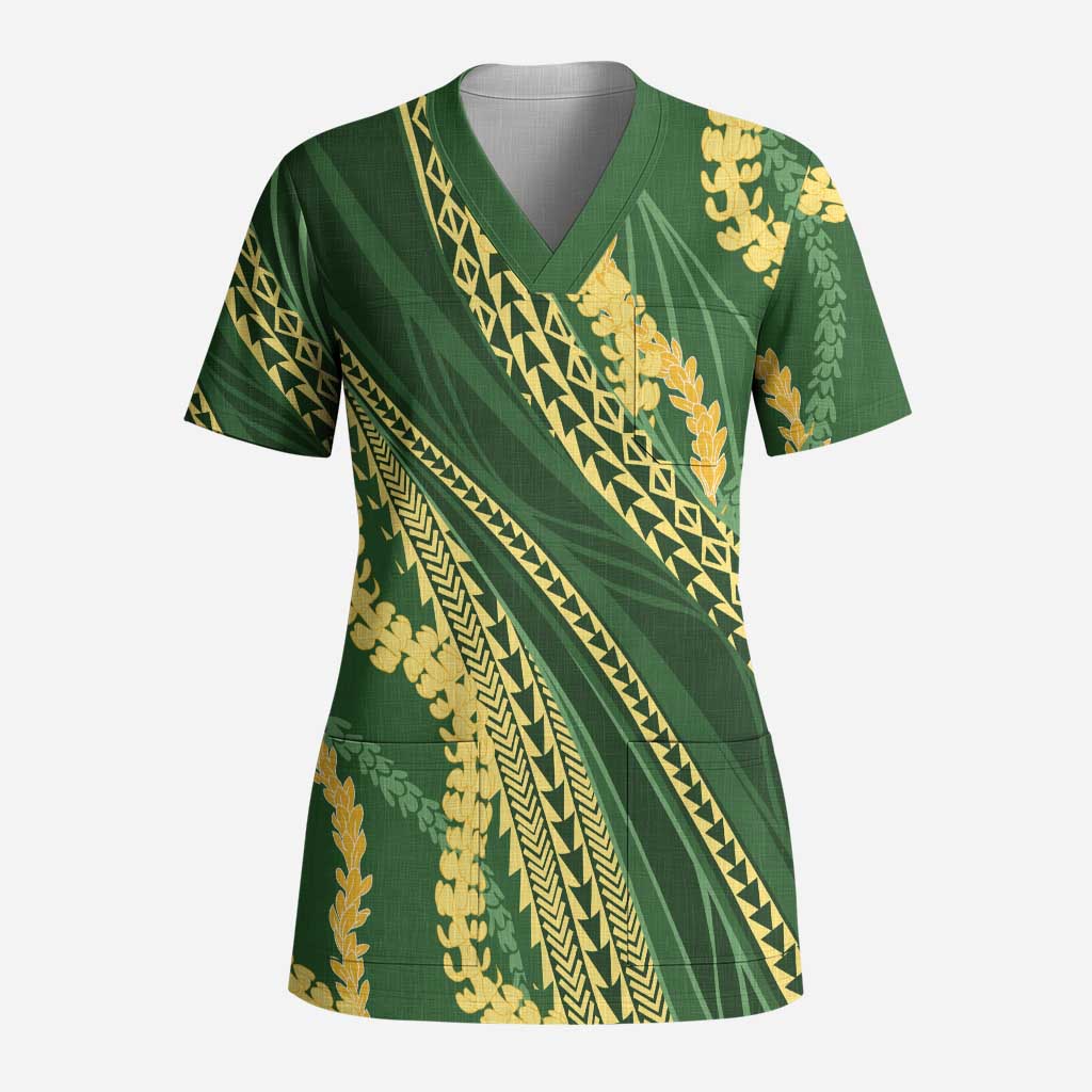 Polynesian Puakeniken Pikake Twisted Lei Scrub Top Emerald - Polynesian Pride