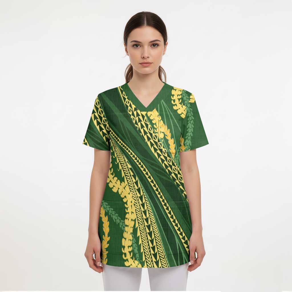 Polynesian Puakeniken Pikake Twisted Lei Scrub Top Emerald - Polynesian Pride