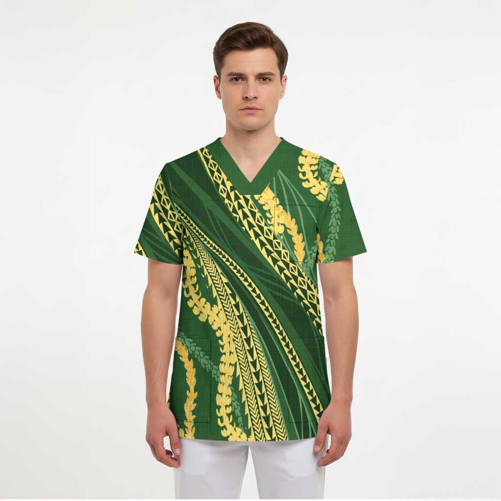 Polynesian Puakeniken Pikake Twisted Lei Scrub Top Emerald - Polynesian Pride