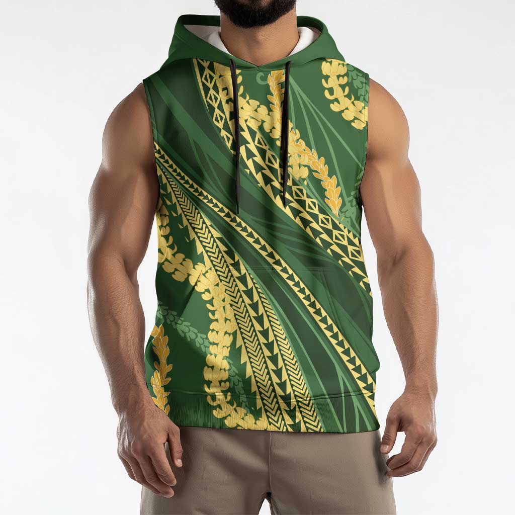 Polynesian Puakeniken Pikake Twisted Lei Sleeveless Hoodie Emerald - Polynesian Pride