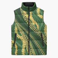 Polynesian Puakeniken Pikake Twisted Lei Sleeveless Puffer Jacket Emerald - Polynesian Pride