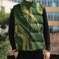 Polynesian Puakeniken Pikake Twisted Lei Sleeveless Puffer Jacket Emerald - Polynesian Pride