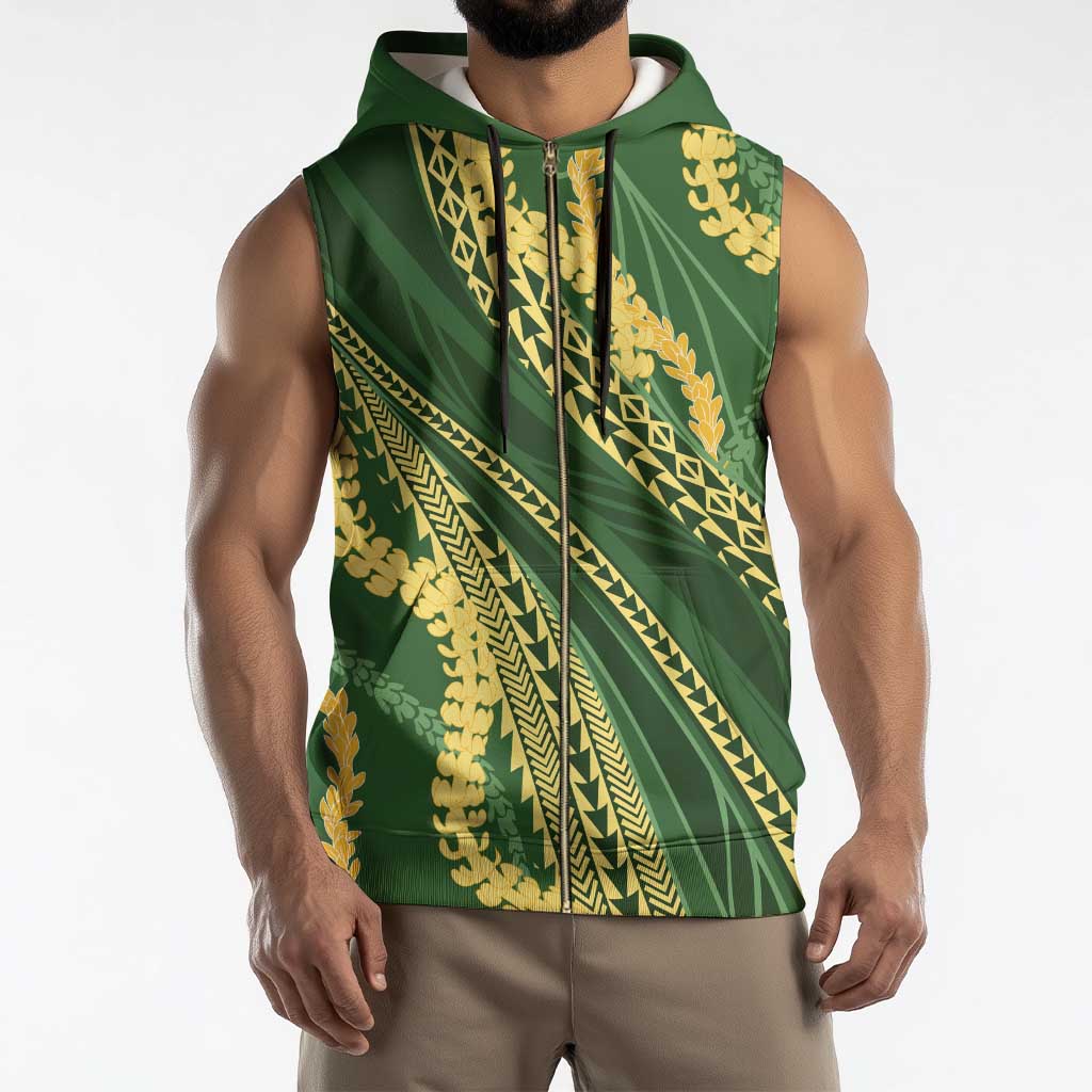 Polynesian Puakeniken Pikake Twisted Lei Sleeveless Zip Hoodie Emerald - Polynesian Pride