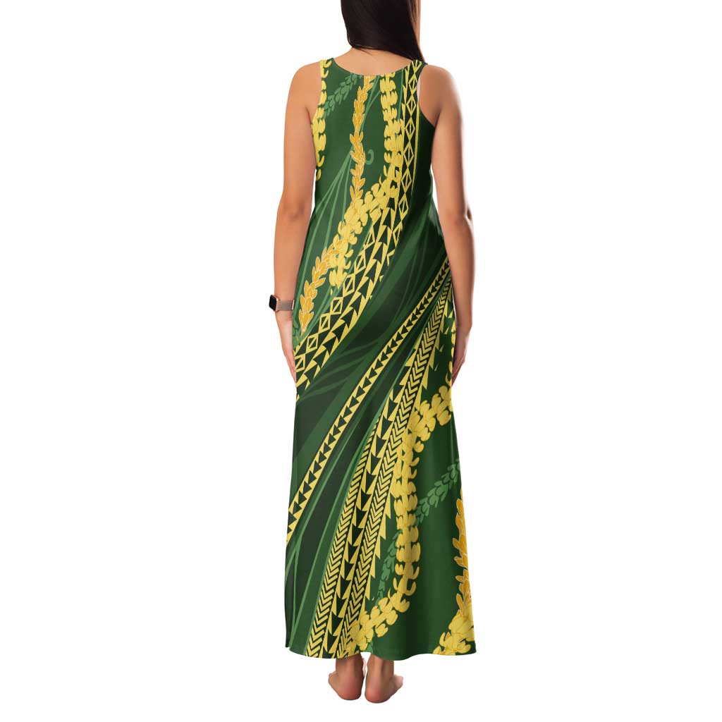 Polynesian Puakeniken Pikake Twisted Lei Tank Maxi Dress Emerald - Polynesian Pride