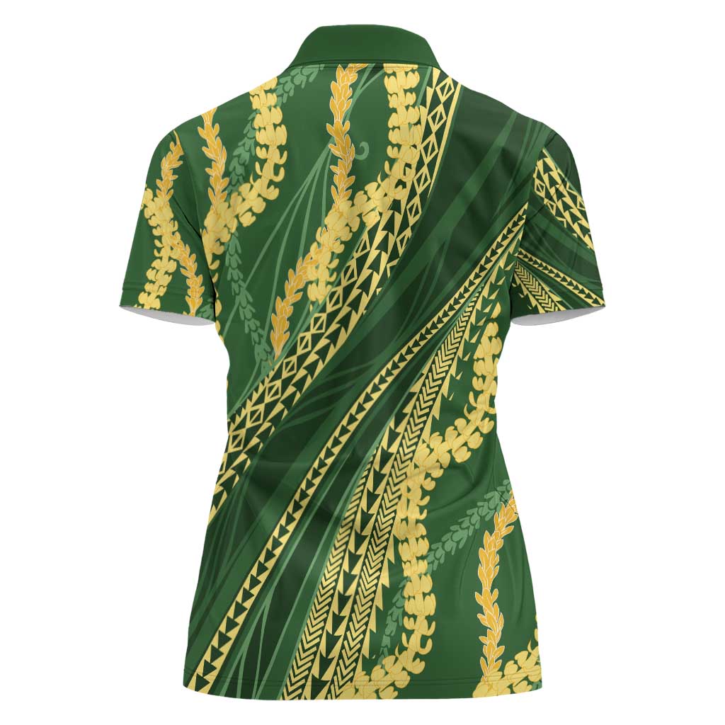 Polynesian Puakeniken Pikake Twisted Lei Women Polo Shirt Emerald - Polynesian Pride
