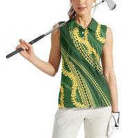Polynesian Puakeniken Pikake Twisted Lei Women Sleeveless Polo Shirt Emerald - Polynesian Pride