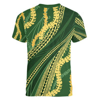 Polynesian Puakeniken Pikake Twisted Lei Women V-Neck T-Shirt Emerald - Polynesian Pride