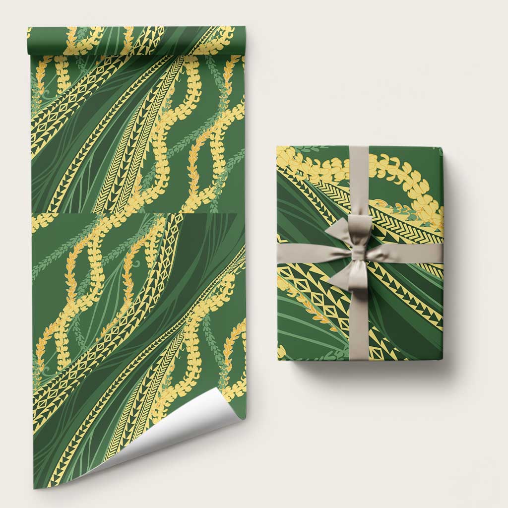 Polynesian Puakeniken Pikake Twisted Lei Wrapping Paper Emerald