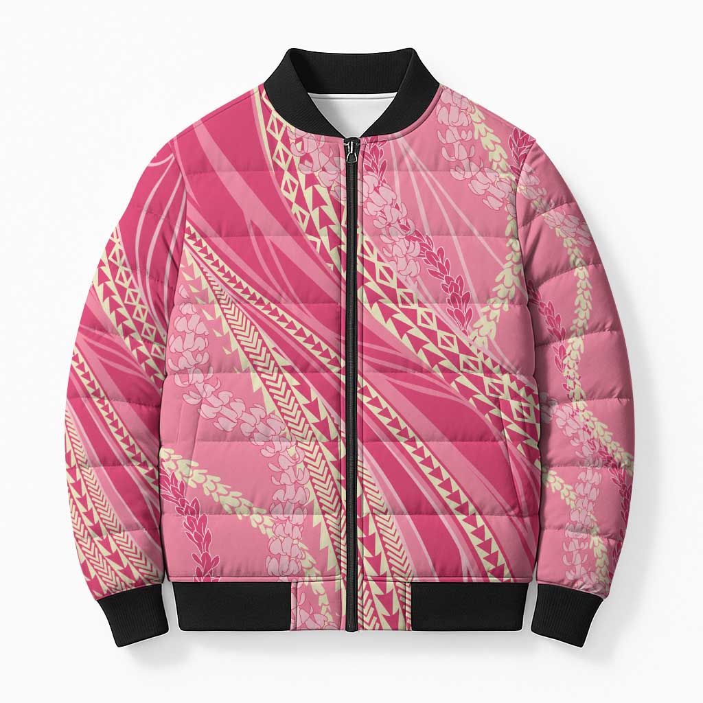 Polynesian Puakeniken Pikake Twisted Lei Bomber Puffer Jacket Rose Pink - Polynesian Pride