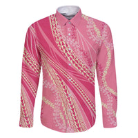 Polynesian Puakeniken Pikake Twisted Lei Family Matching Off The Shoulder Long Sleeve Dress and Hawaiian Shirt Rose Pink - Polynesian Pride