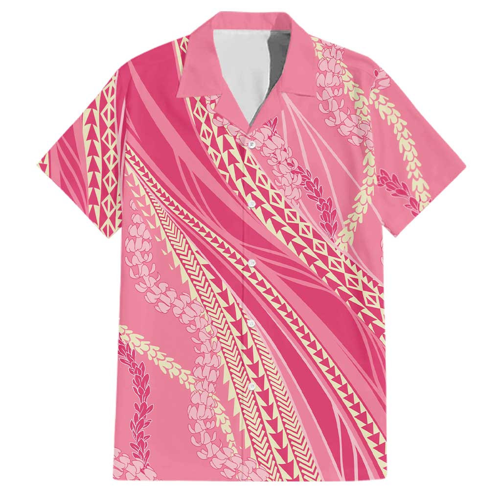 Polynesian Puakeniken Pikake Twisted Lei Family Matching Off Shoulder Maxi Dress and Hawaiian Shirt Rose Pink - Polynesian Pride
