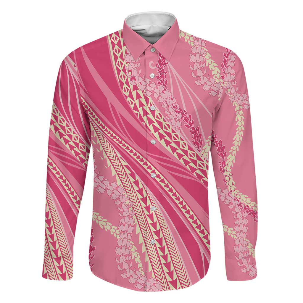 Polynesian Puakeniken Pikake Twisted Lei Family Matching Off Shoulder Maxi Dress and Hawaiian Shirt Rose Pink - Polynesian Pride