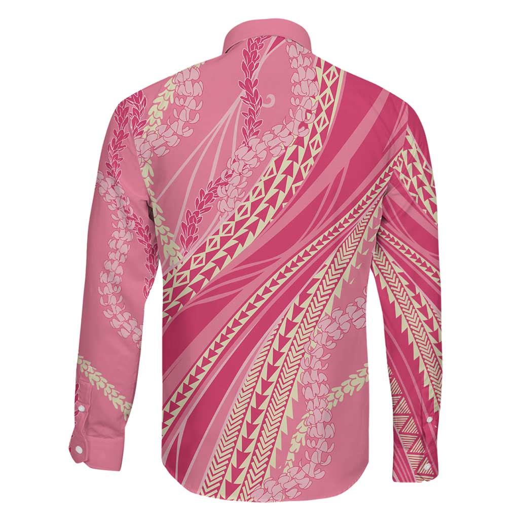 Polynesian Puakeniken Pikake Twisted Lei Family Matching Off Shoulder Maxi Dress and Hawaiian Shirt Rose Pink - Polynesian Pride