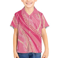 Polynesian Puakeniken Pikake Twisted Lei Family Matching Off Shoulder Maxi Dress and Hawaiian Shirt Rose Pink - Polynesian Pride