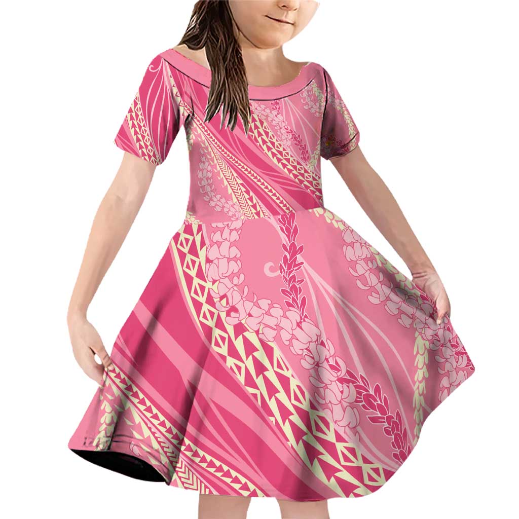 Polynesian Puakeniken Pikake Twisted Lei Family Matching Off Shoulder Short Dress and Hawaiian Shirt Rose Pink - Polynesian Pride