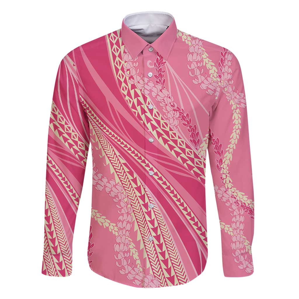 Polynesian Puakeniken Pikake Twisted Lei Family Matching Off Shoulder Short Dress and Hawaiian Shirt Rose Pink - Polynesian Pride