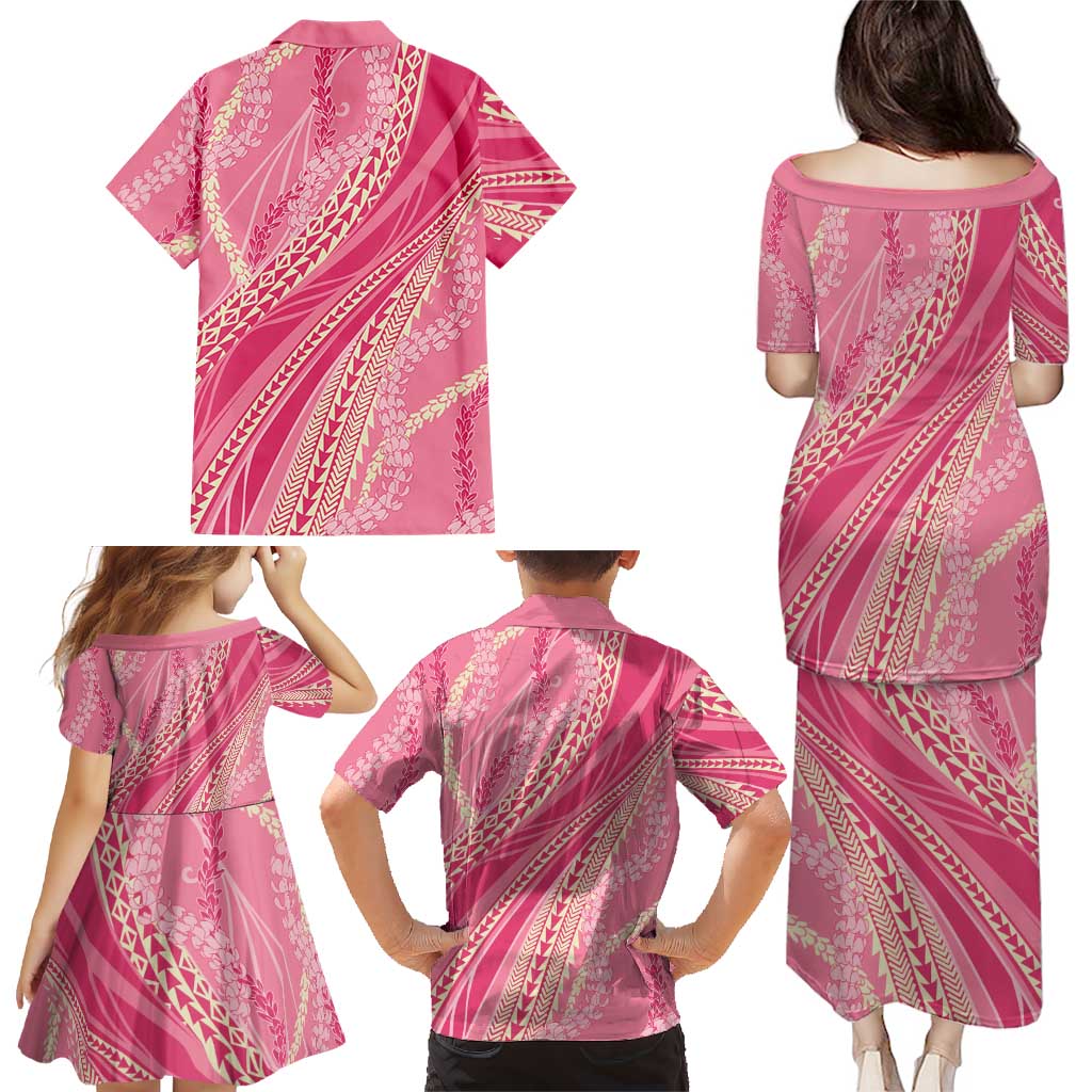 Polynesian Puakeniken Pikake Twisted Lei Family Matching Puletasi and Hawaiian Shirt Rose Pink - Polynesian Pride