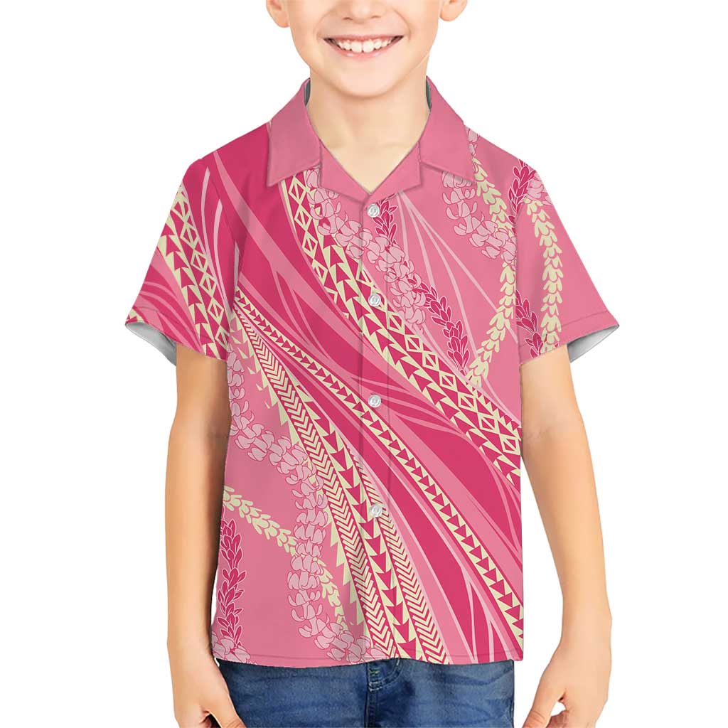 Polynesian Puakeniken Pikake Twisted Lei Family Matching Summer Maxi Dress and Hawaiian Shirt Rose Pink - Polynesian Pride
