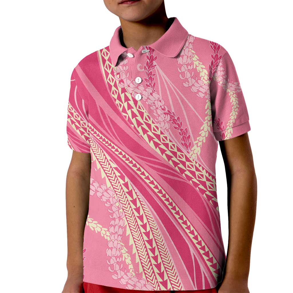 Polynesian Puakeniken Pikake Twisted Lei Kid Polo Shirt Rose Pink - Polynesian Pride
