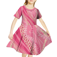 Polynesian Puakeniken Pikake Twisted Lei Kid Short Sleeve Dress Rose Pink - Polynesian Pride