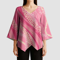Polynesian Puakeniken Pikake Twisted Lei Kimono Sleeve Blouse Rose Pink - Polynesian Pride