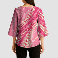 Polynesian Puakeniken Pikake Twisted Lei Kimono Sleeve Blouse Rose Pink - Polynesian Pride