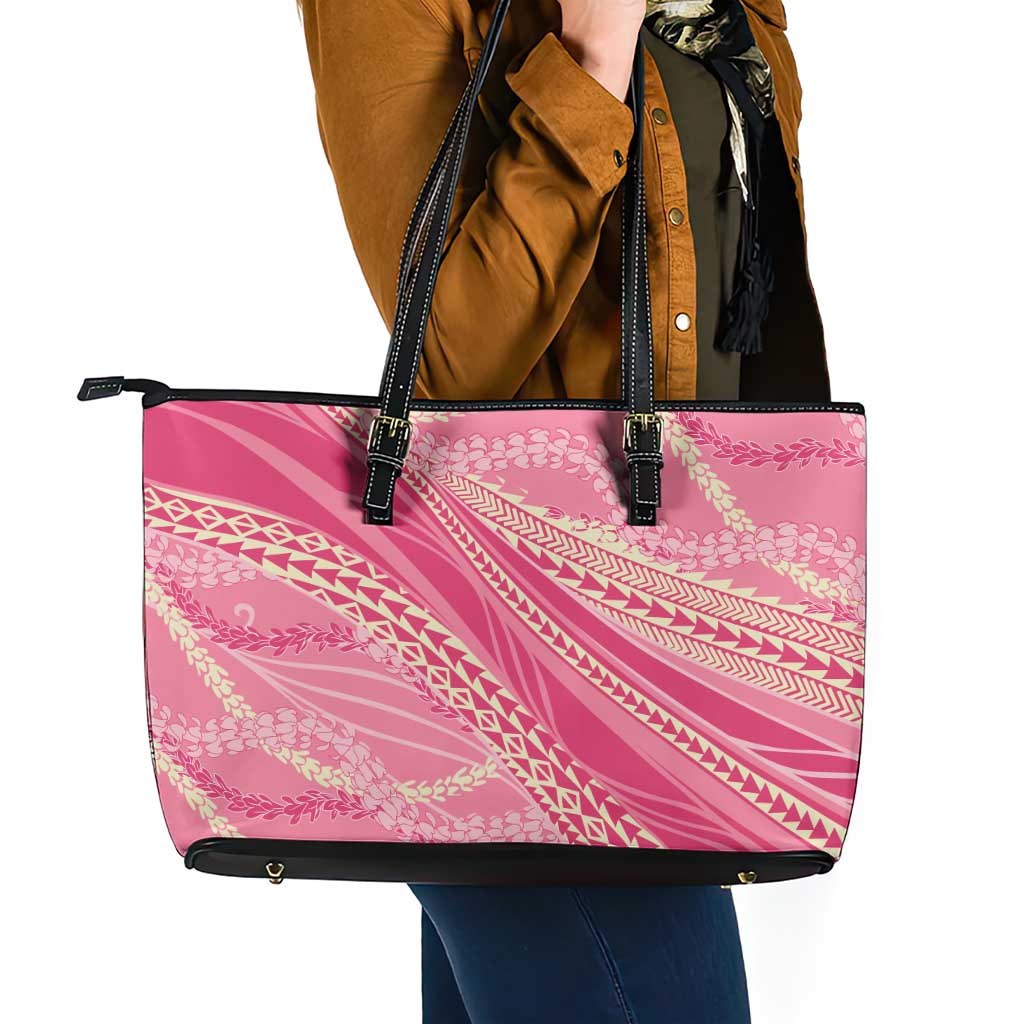 Polynesian Puakeniken Pikake Twisted Lei Leather Tote Bag Rose Pink - Polynesian Pride
