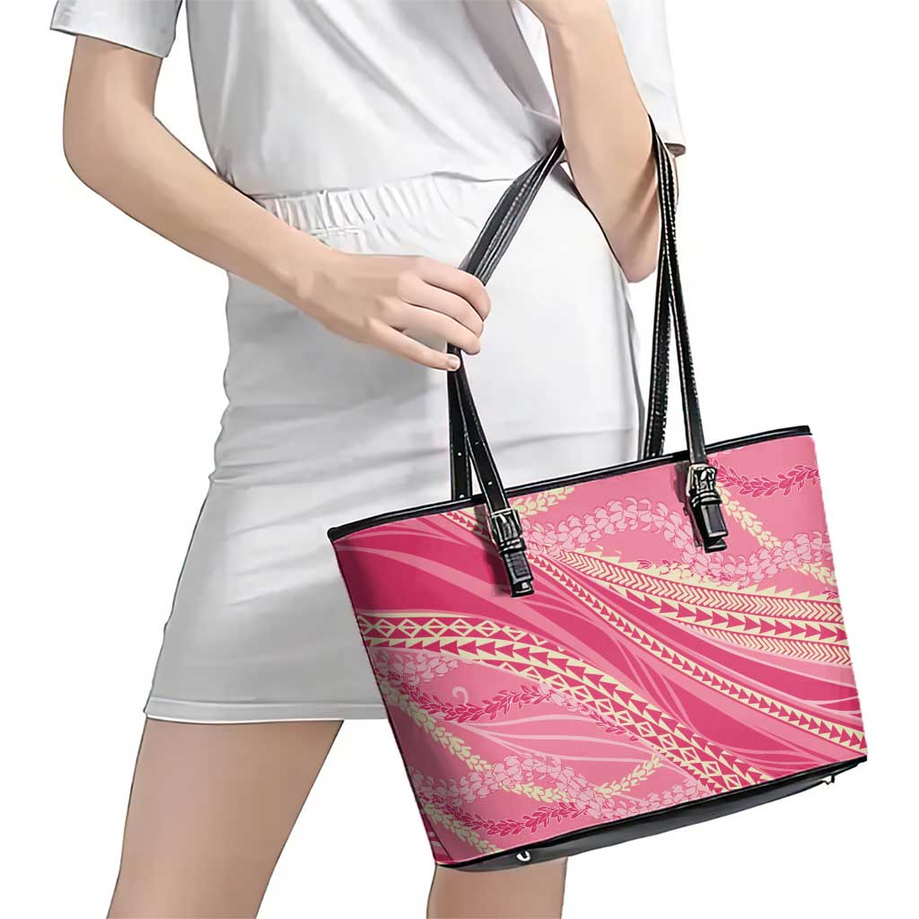 Polynesian Puakeniken Pikake Twisted Lei Leather Tote Bag Rose Pink - Polynesian Pride