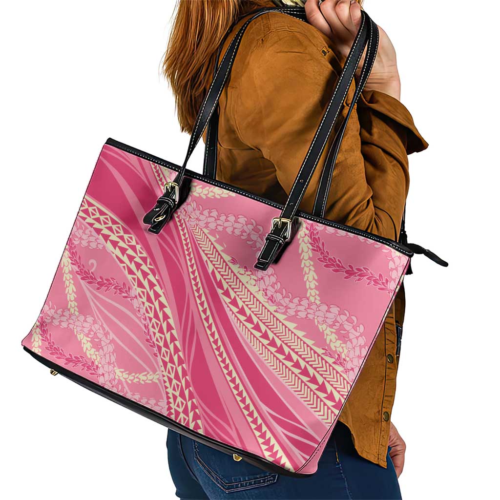 Polynesian Puakeniken Pikake Twisted Lei Leather Tote Bag Rose Pink - Polynesian Pride