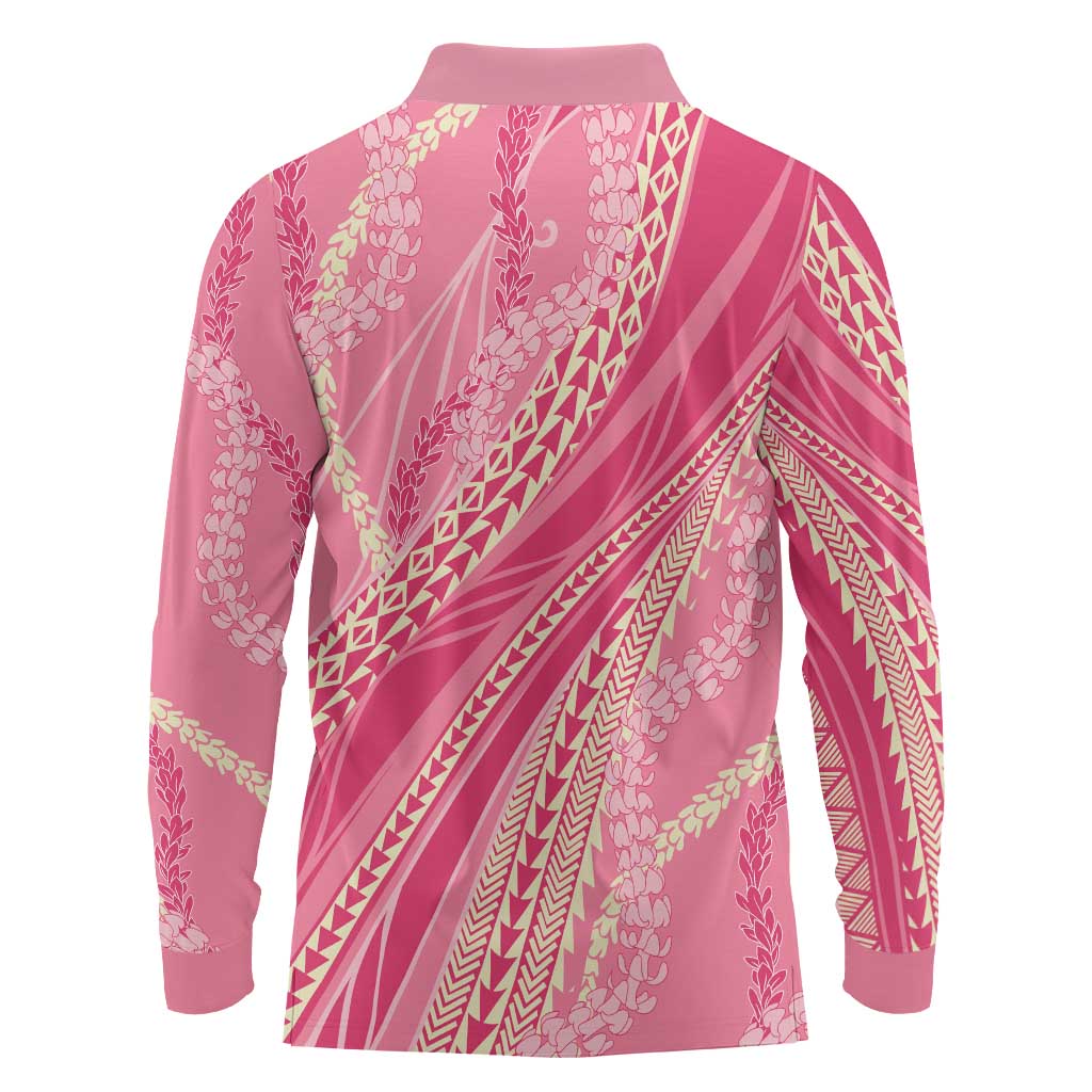 Polynesian Puakeniken Pikake Twisted Lei Long Sleeve Polo Shirt Rose Pink - Polynesian Pride