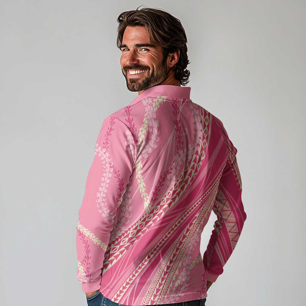 Polynesian Puakeniken Pikake Twisted Lei Long Sleeve Polo Shirt Rose Pink - Polynesian Pride