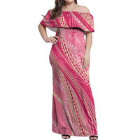 Polynesian Puakeniken Pikake Twisted Lei Off Shoulder Maxi Dress Rose Pink LT7 Women Rose Pink - Polynesian Pride