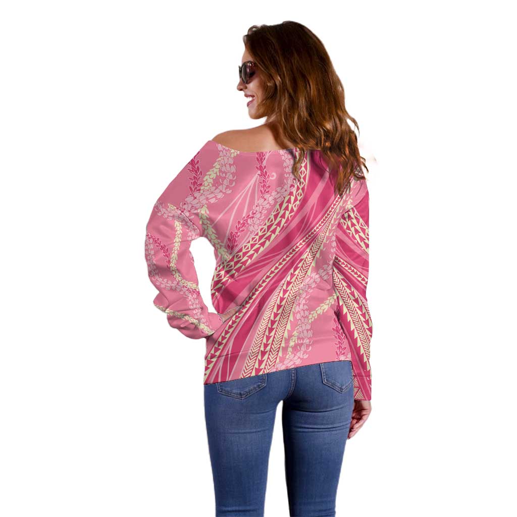 Polynesian Puakeniken Pikake Twisted Lei Off Shoulder Sweater Rose Pink - Polynesian Pride