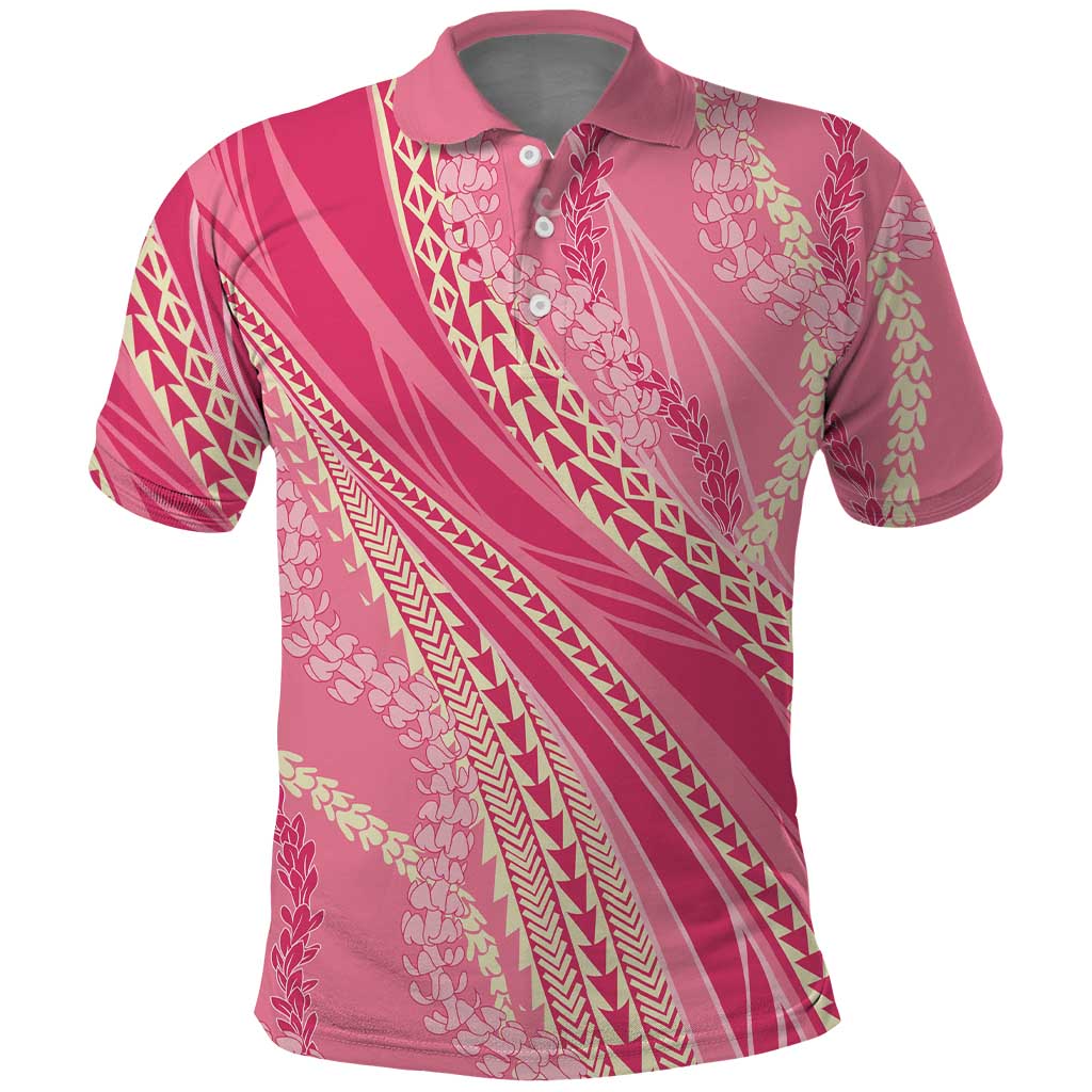 Polynesian Puakeniken Pikake Twisted Lei Polo Shirt Rose Pink - Polynesian Pride