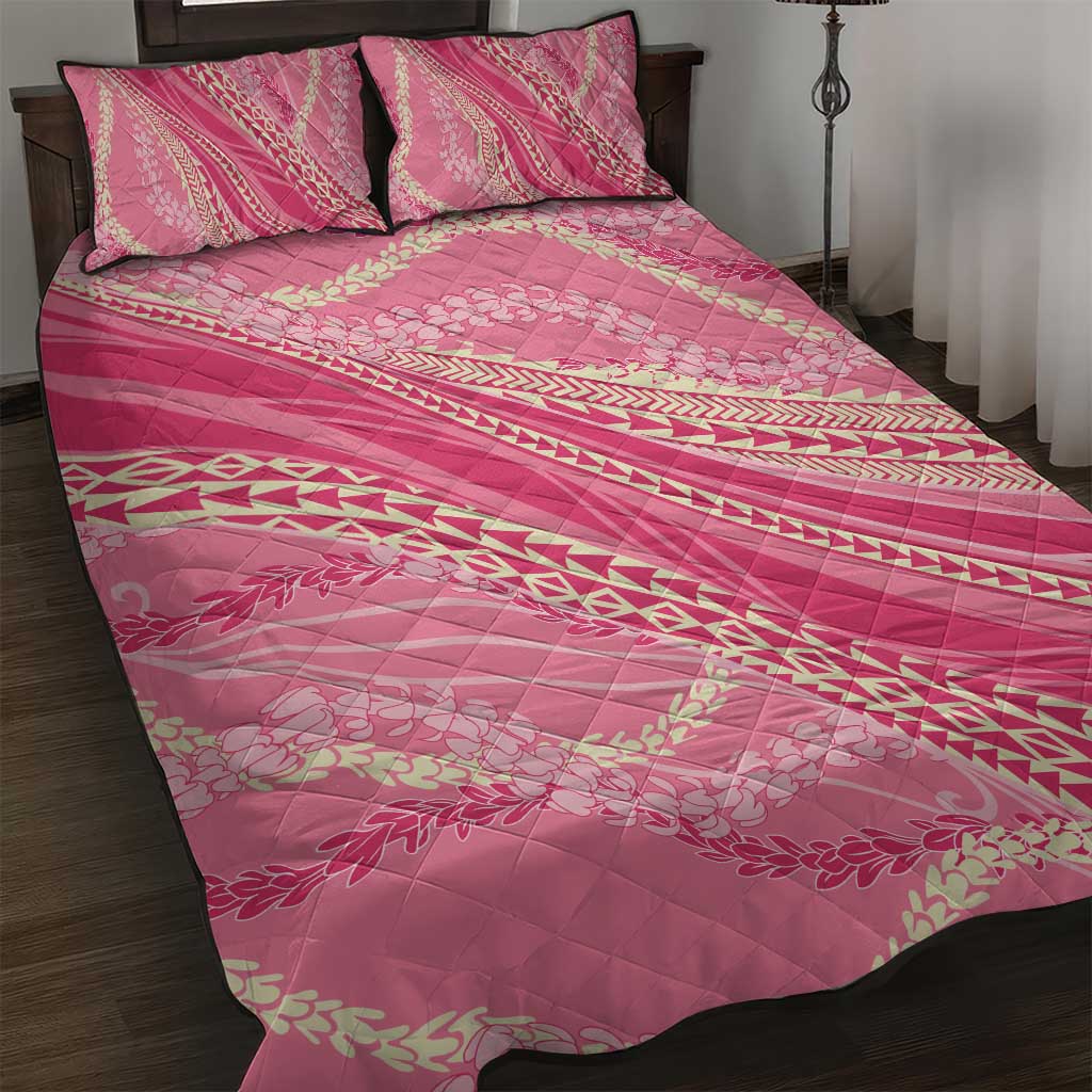 Polynesian Puakeniken Pikake Twisted Lei Quilt Bed Set Rose Pink - Polynesian Pride