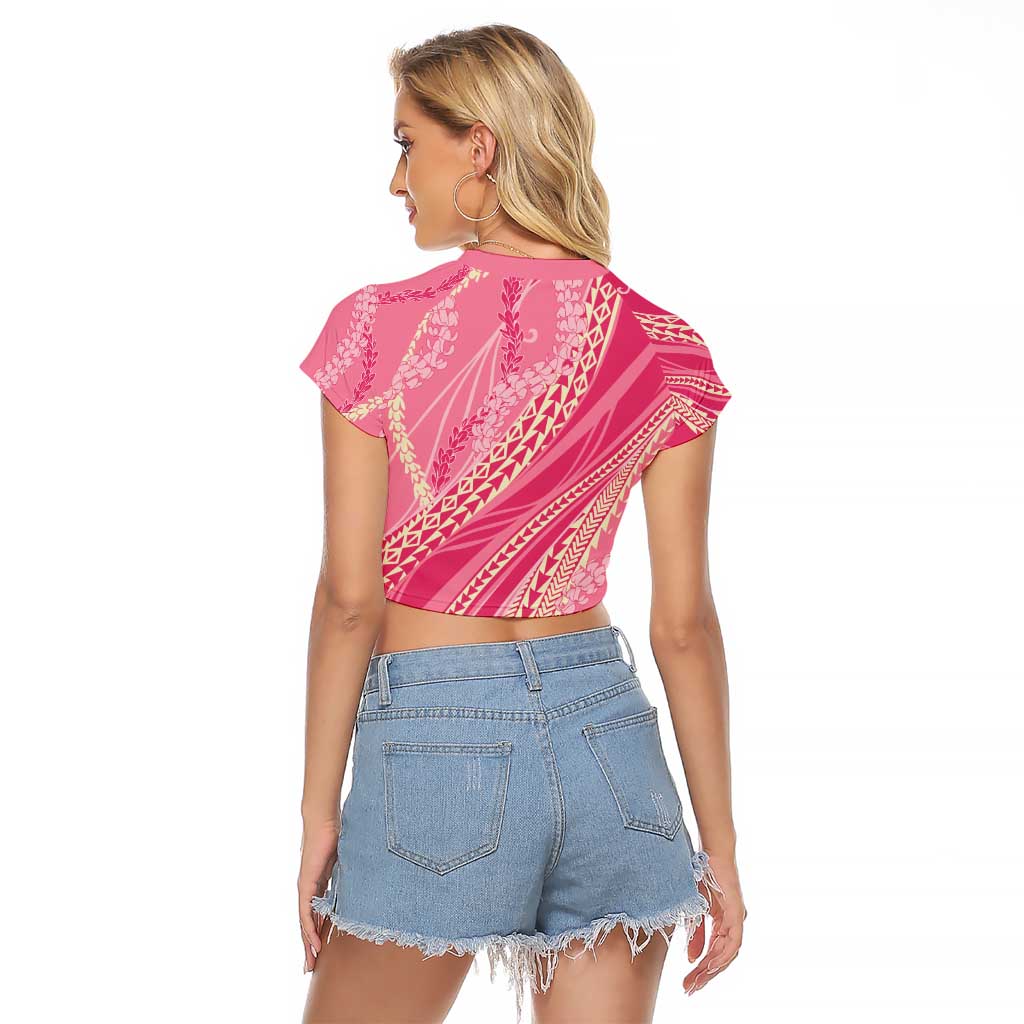 Polynesian Puakeniken Pikake Twisted Lei Raglan Cropped T Shirt Rose Pink - Polynesian Pride