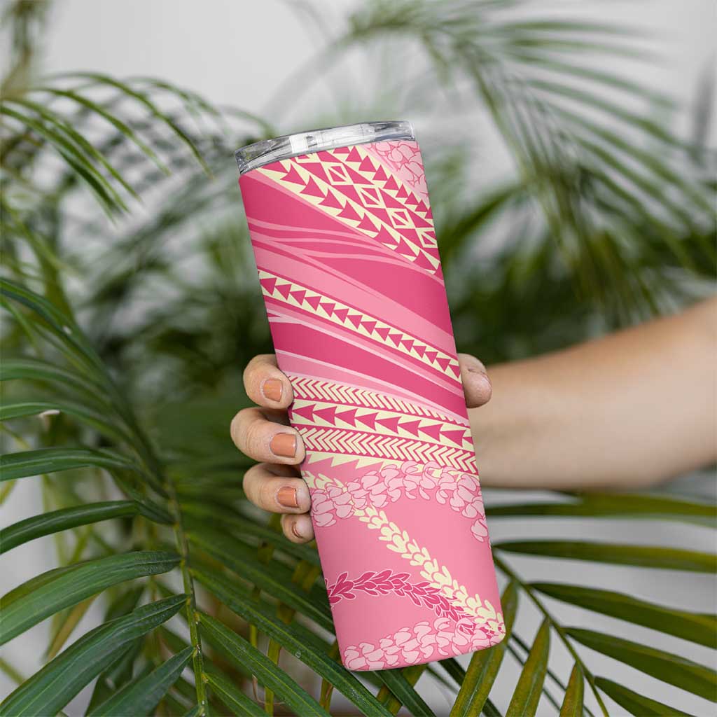 Polynesian Puakeniken Pikake Twisted Lei Skinny Tumbler Rose Pink - Polynesian Pride