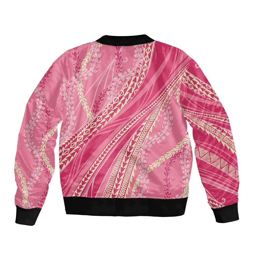 Polynesian Puakeniken Pikake Twisted Lei Sleeve Zip Bomber Jacket Rose Pink - Polynesian Pride