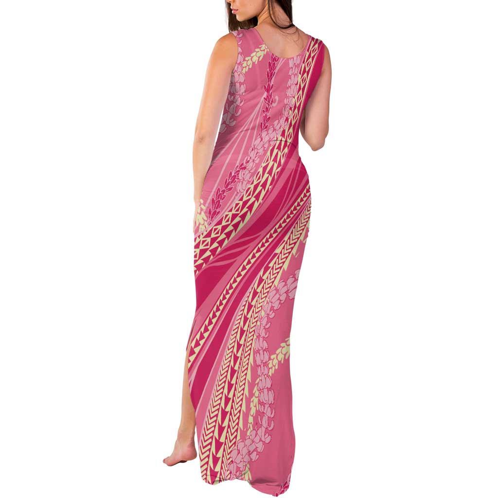 Polynesian Puakeniken Pikake Twisted Lei Tank Maxi Dress Rose Pink - Polynesian Pride