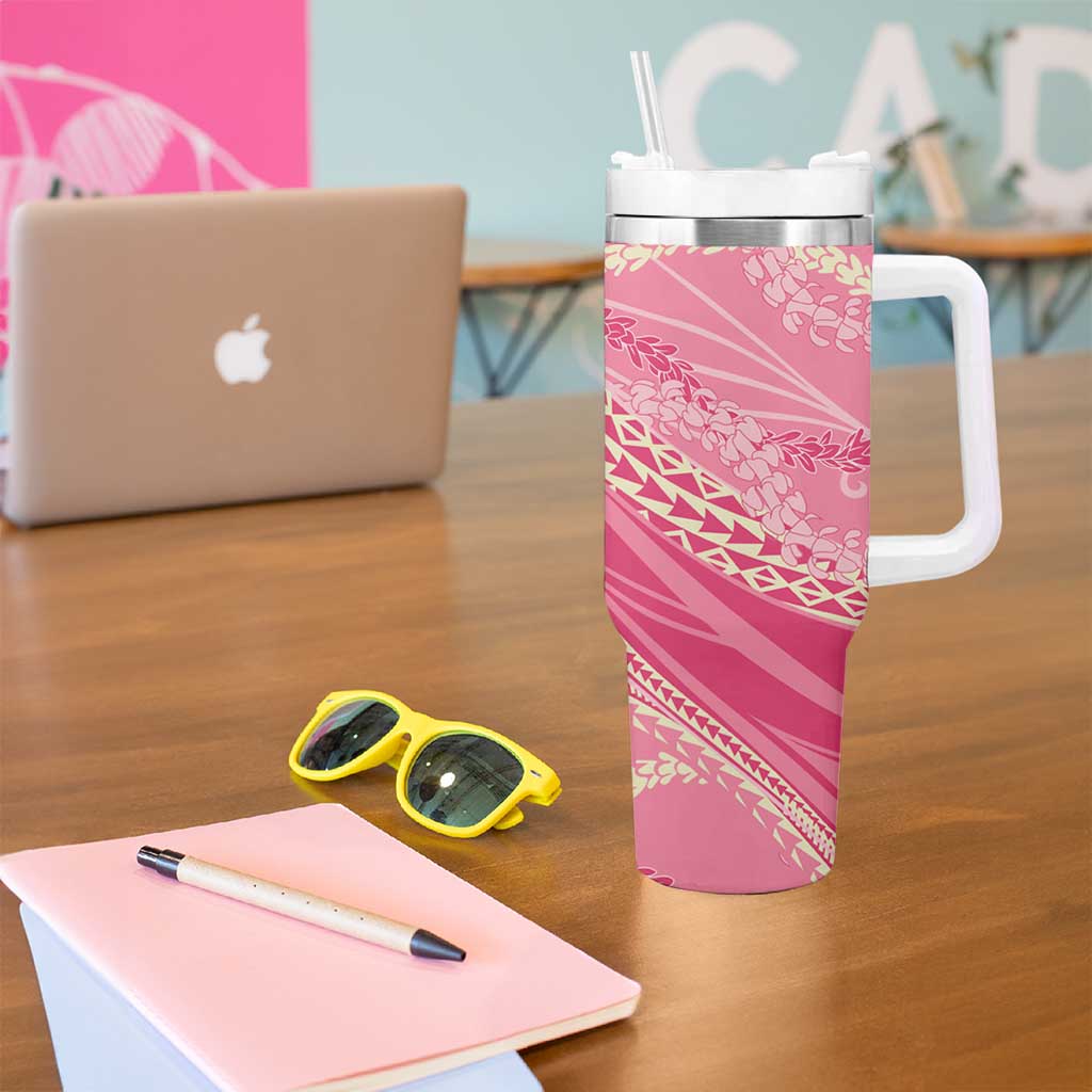 Polynesian Puakeniken Pikake Twisted Lei Tumbler With Handle Rose Pink - Polynesian Pride