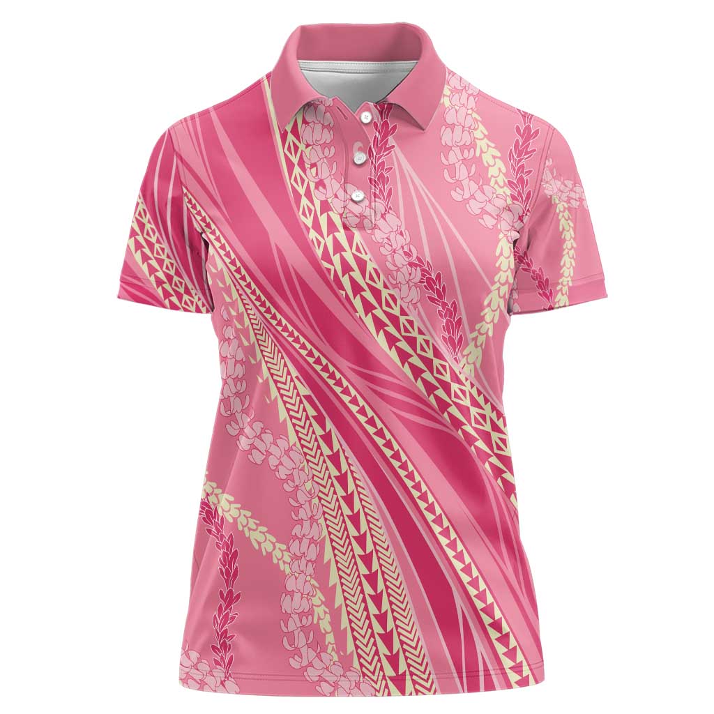 Polynesian Puakeniken Pikake Twisted Lei Women Polo Shirt Rose Pink - Polynesian Pride