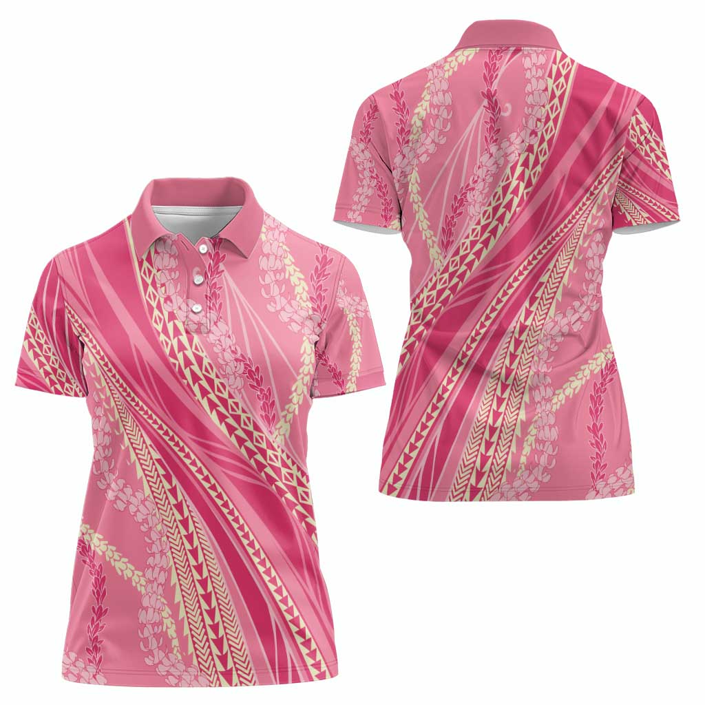 Polynesian Puakeniken Pikake Twisted Lei Women Polo Shirt Rose Pink - Polynesian Pride