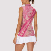 Polynesian Puakeniken Pikake Twisted Lei Women Sleeveless Polo Shirt Rose Pink - Polynesian Pride