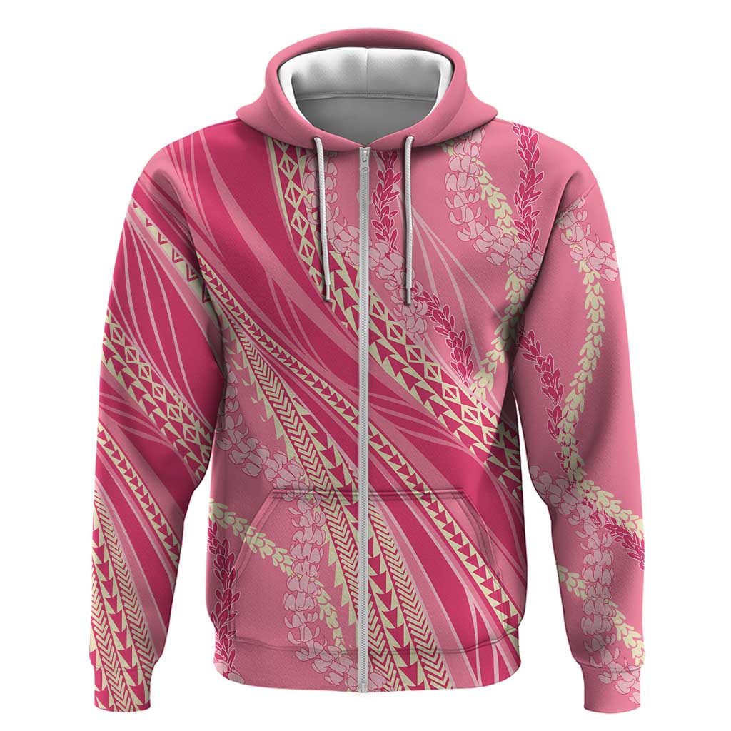 Polynesian Puakeniken Pikake Twisted Lei Zip Hoodie Rose Pink - Polynesian Pride